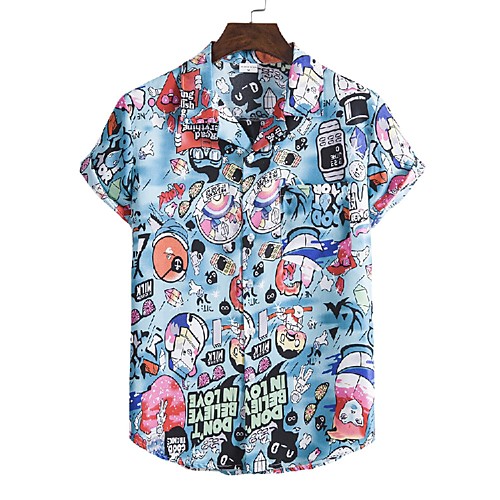 

Men's Shirt 3D Print Graphic Prints Print Short Sleeve Vacation Tops Blue
