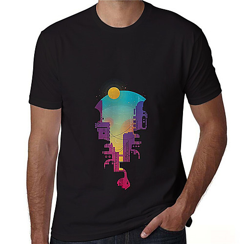 

Men's T shirt 3D Print Graphic Prints City Landscape Print Short Sleeve Daily Tops Casual Designer Big and Tall Black