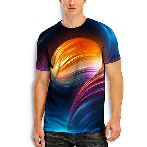 

Men's T shirt 3D Print Graphic Prints Rainbow Print Short Sleeve Daily Tops Casual Designer Big and Tall Blue