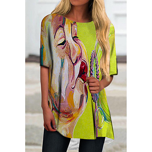 

Women's T Shirt Dress Tee Dress Short Mini Dress Black Blue Yellow Fuchsia Navy Blue Half Sleeve Color Block Geometric Print Spring Summer Round Neck Casual 2021 S M L XL XXL 3XL