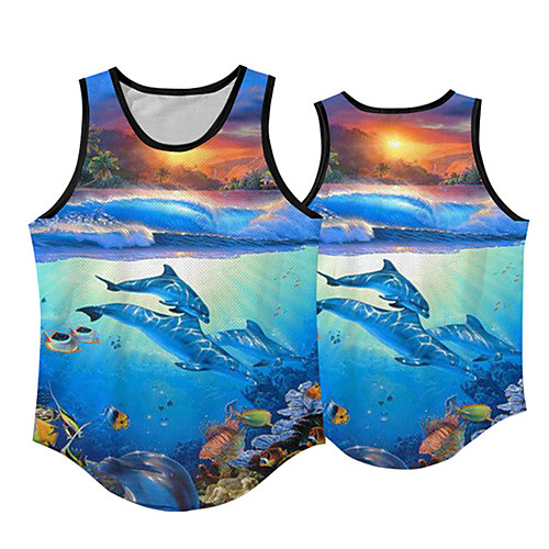 

Men's Tank Top Undershirt 3D Print Graphic Prints Fish Print Sleeveless Daily Tops Casual Designer Big and Tall Blue