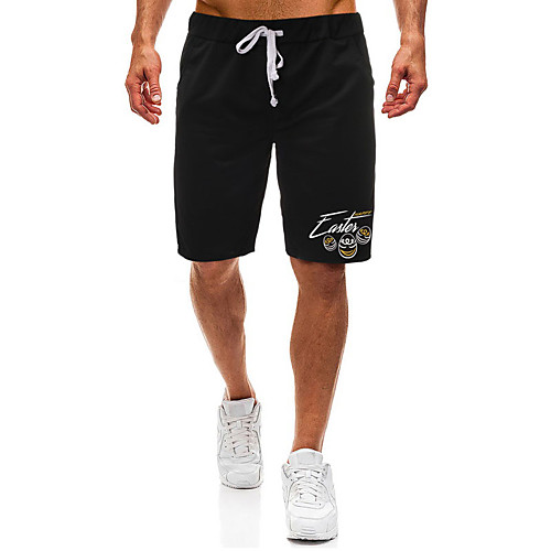 

Men's Shorts Casual / Sporty Daily Sports Easter Sweatpants Shorts Pants Letter Short Zipper Pocket Print Black Light Grey