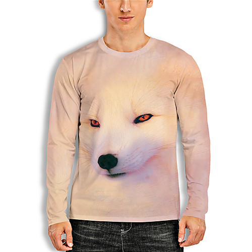 

Men's Tunic 3D Print Graphic Fox Animal Print Long Sleeve Daily Tops Basic Casual Beige
