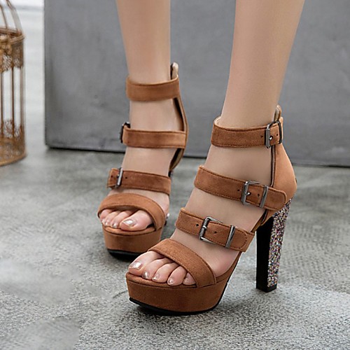 

Women's Sandals Roman Shoes Gladiator Sandals Chunky Heel Round Toe PU Synthetics Light Brown Black Red