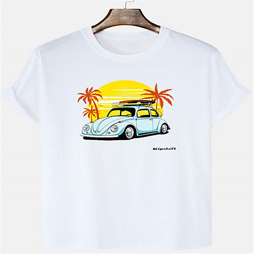 

Men's Unisex T shirt Hot Stamping Cartoon Graphic Prints Car Plus Size Print Short Sleeve Daily Tops 100% Cotton Basic Casual White Black Blushing Pink