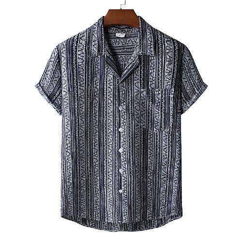 

Men's Shirt Other Prints Geometric Print Short Sleeve Casual Tops Beach Tropical Black / White
