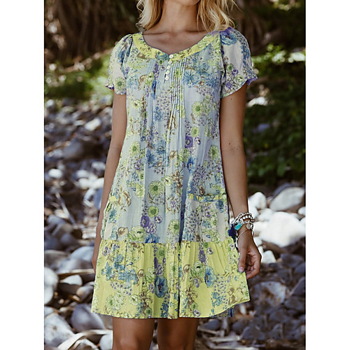 

Women's Shift Dress Short Mini Dress Blue Purple Red Yellow Short Sleeve Floral Print Summer V Neck Casual 2021 S M L XL XXL 3XL 4XL 5XL