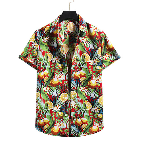 

Men's Shirt Other Prints Graphic Short Sleeve Casual Tops White Red Yellow
