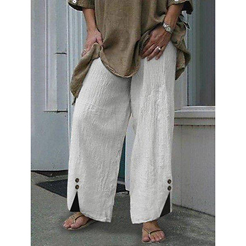

Women's Simple Soft Comfort Casual Beach Wide Leg Pants Solid Colored Full Length Split White Black Blue Blushing Pink Khaki
