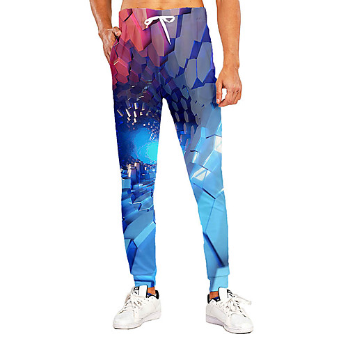 

Men's Novelty Casual / Sporty Breathable Quick Dry Sports Casual Holiday Pants Sweatpants Pants Graphic 3D Full Length Print Blue