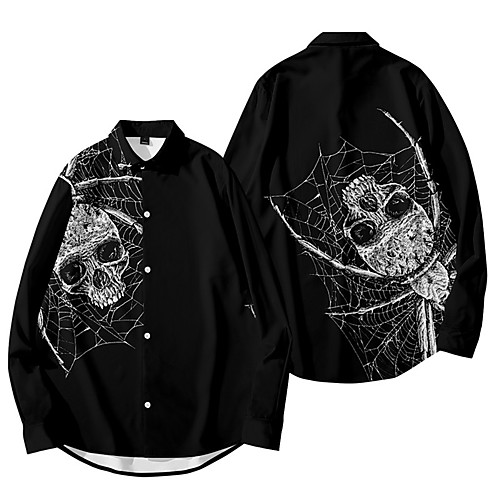 

Men's Shirt 3D Print Skull Spider Animal Button-Down 3D Print Long Sleeve Daily Tops Casual Fashion Hawaiian Black