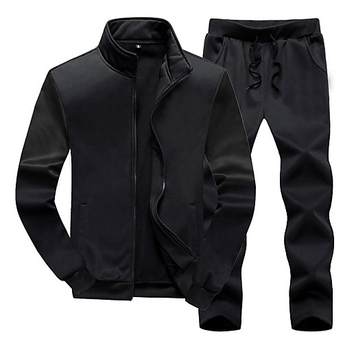 

Men's Sweatsuit 2 Piece Set Pure Color Elastic Waistband Stand Collar Sport Athleisure Clothing Suit Long Sleeve Breathable Soft Comfortable Exercise & Fitness Everyday Use Outdoor Fitness Exercising