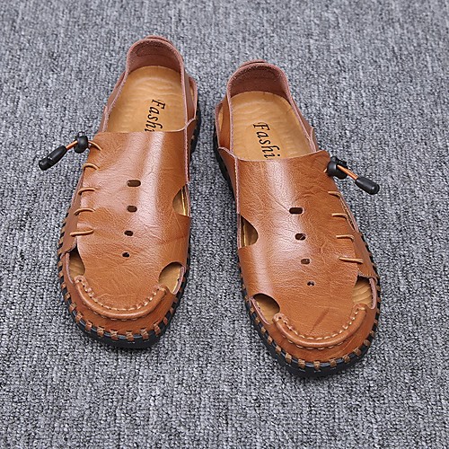 

Men's Sandals Casual Daily Outdoor Walking Shoes Leather Breathable Non-slipping Brown MT695 Black Summer