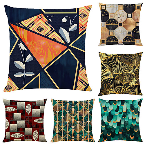 

6 pcs Linen Pillow Cover, Floral&Plants Simple Modern Square Zipper Traditional Classic