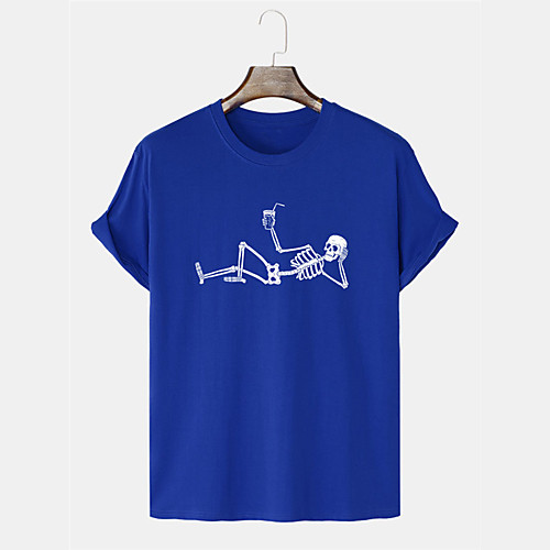 

Men's T shirt Hot Stamping Graphic Prints Skull Print Short Sleeve Daily Tops 100% Cotton Basic Casual Black Blue Yellow