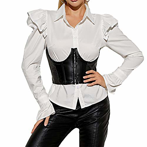 

women's faux leather underbust vest waist training corsets steampunk black vintage body shaper belt