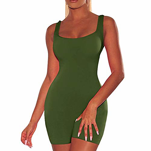 

women bodycon outfits sexy spaghetti strap tank top romper sleeveless club one-piece summer shorts jumpsuit clubwear (army green, m)