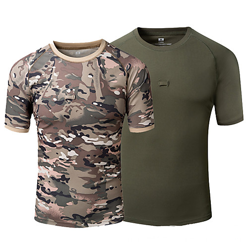 

Men's Hunting T-shirt Camo / Camouflage Short Sleeve Outdoor Summer Breathability Wearable Quick Dry Soft Polyester Black Yellow Army Green Camouflage Camouflage Gray