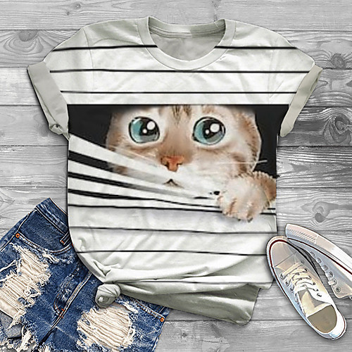 

Women's Plus Size Print Cat Graphic Animal T shirt Large Size Crewneck Short Sleeve Tops XL XXL 3XL White Big Size