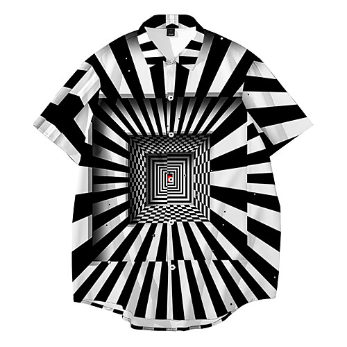 

Men's Shirt 3D Print Optical Illusion Button-Down 3D Print Short Sleeve Casual Tops Casual Fashion Breathable Comfortable Black