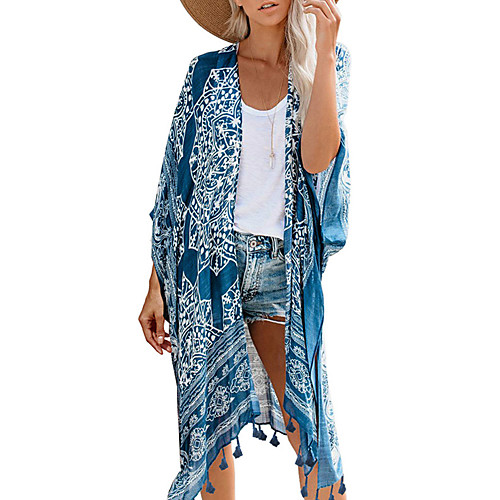 

Women's Cover Up Swimsuit Print Geometric Blue Brown Swimwear Bathing Suits