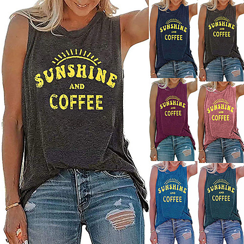 

Women's Tank Top Tee / T-shirt Pure Color Crew Neck Cotton Letter Printed Sport Athleisure Top Sleeveless Breathable Soft Comfortable Everyday Use Street Casual Daily Outdoor