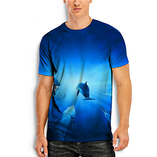 

Men's Tees T shirt 3D Print Graphic Prints Shark Animal Print Short Sleeve Daily Tops Casual Designer Big and Tall Blue