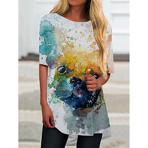 

Women's T Shirt Dress Tee Dress Short Mini Dress Yellow Half Sleeve Color Block Animal Print Spring Summer Round Neck Casual 2021 S M L XL XXL 3XL
