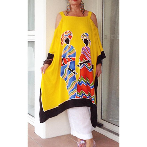

Women's Swing Dress Midi Dress White Red Yellow Long Sleeve Print Print Summer Square Neck Casual 2021 S M L XL XXL 3XL