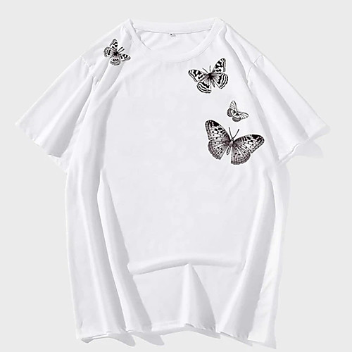 

Men's Unisex Tees T shirt Hot Stamping Butterfly Graphic Prints Animal Plus Size Print Short Sleeve Casual Tops 100% Cotton Basic Designer Big and Tall White