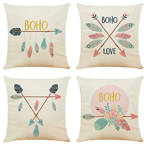 

4 pcs Linen Pillow Cover, Holiday Simple Classic Square Zipper Traditional Classic