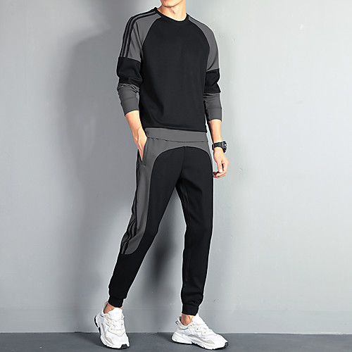 

Men's 2 Piece Jogging Suit Street Casual 2pcs Summer Long Sleeve Moisture Wicking Breathable Sweat Out Fitness Running Sportswear Normal Black Activewear Inelastic / Athleisure