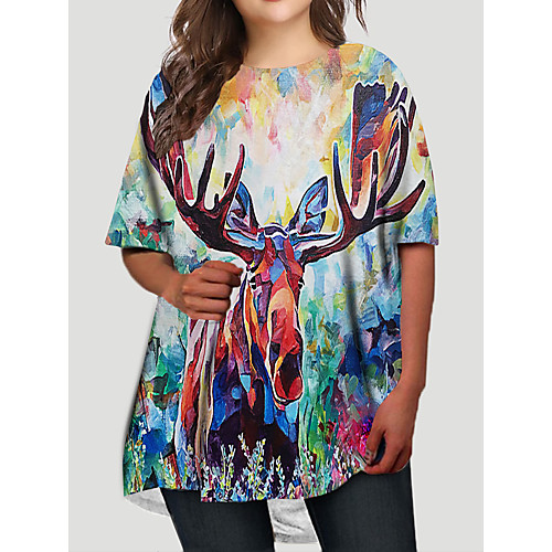 

Women's Plus Size Dresses T Shirt Dress Tee Dress Short Mini Dress Half Sleeve Graphic Animal Print Casual Fall Orange XL XXL 3XL 4XL 5XL / Holiday