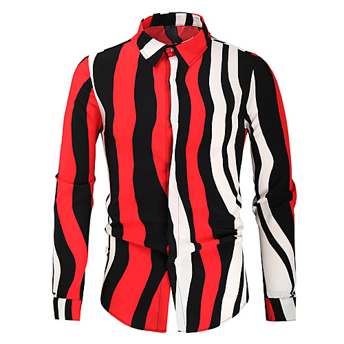 

Men's Shirt 3D Print Striped Long Sleeve Daily Tops Rainbow