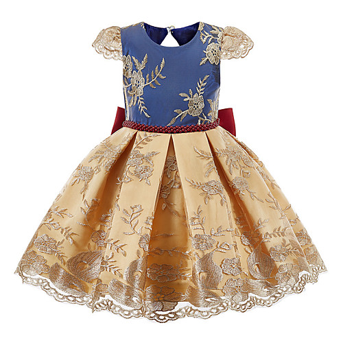 

Princess / Ball Gown Jewel Neck Knee Length Lace Junior Bridesmaid Dress with Sash / Ribbon / Bow(s)