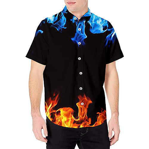

Men's Shirt 3D Print Graphic Prints Flame Print Short Sleeve Daily Tops Basic Casual Blue