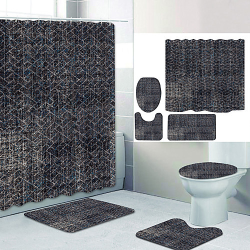 

Shower Curtain 1 Simple Series Digital Printing Four-piece Set Shower Curtains and Hooks Modern Polyester Machine Made Waterproof Bathroom