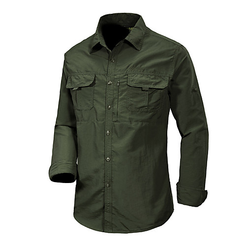 

Men's Hiking Shirt / Button Down Shirts Outdoor Lightweight UV Sun Protection Breathable Quick Dry Sweatshirt Top Fishing Climbing Camping / Hiking / Caving Black Army Green Gray / Long Sleeve