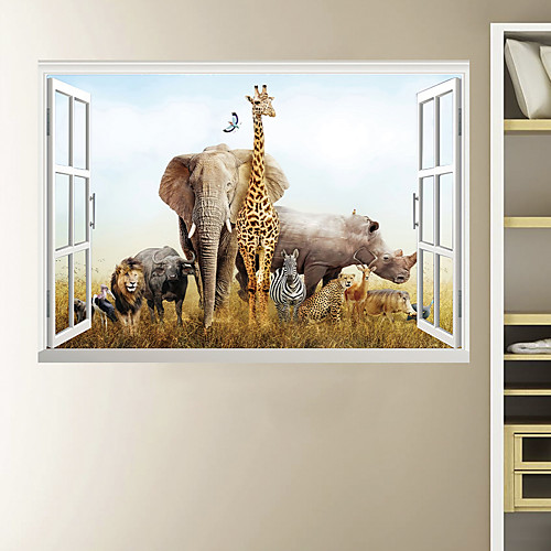

3D Fake Window African Animal Park Home Background Decoration Can Be Removed Stickers 6090cm