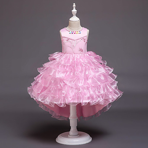 

Princess / Ball Gown Asymmetrical Wedding / Party Flower Girl Dresses - Satin / Tulle Sleeveless Jewel Neck with Appliques