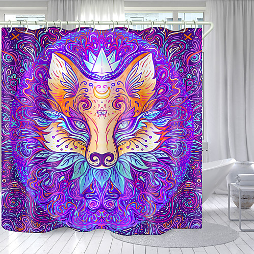 

Colored Three-Eyed Fox Digital Printing Shower Curtain Shower Curtains Hooks Modern Polyester New Design
