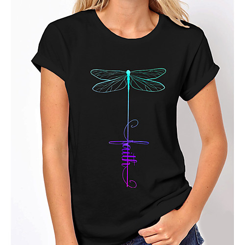 

Women's T shirt Graphic Print Round Neck Tops Basic Basic Top White Black