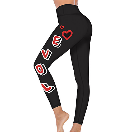 

21Grams Women's High Waist Yoga Pants Cropped Leggings Tummy Control Butt Lift Breathable Heart Black Fitness Gym Workout Running Winter Sports Activewear High Elasticity