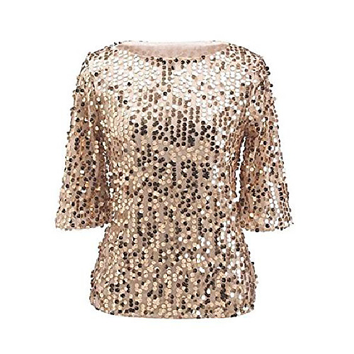 

women sequin sparkle glitter tank coctail party tops shining t-shirt blouses gold