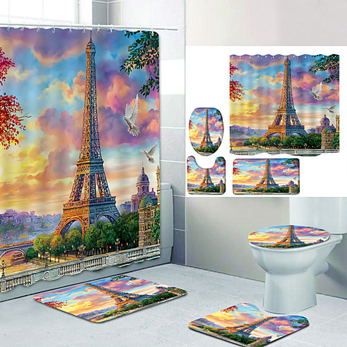 

Bathroom Shower Curtain & Mat Set Modern Polyester New Design
