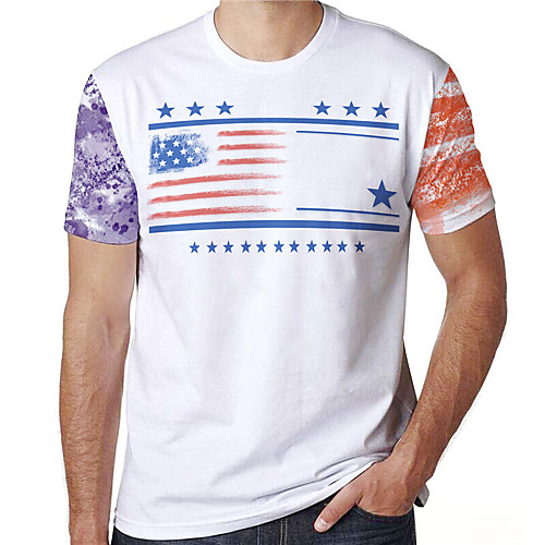 

Men's Tees T shirt 3D Print Graphic Prints Flag Print Short Sleeve Daily Tops Casual Designer Big and Tall White