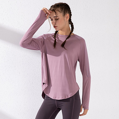 

Women's Long Sleeve Running Shirt Patchwork Tee Tshirt Top Athletic Athleisure Summer Elastane Moisture Wicking Quick Dry Breathable Yoga Fitness Gym Workout Running Training Sportswear Solid Colored