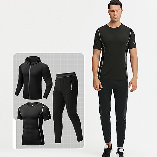 

Men's 2 Piece Tracksuit Athleisure Long Sleeve 3pcs Front Zipper Elastane Breathable Moisture Wicking Sweat Out Fitness Jogging Sportswear Solid Colored Normal Outfit Set Jacket Black long sleeve