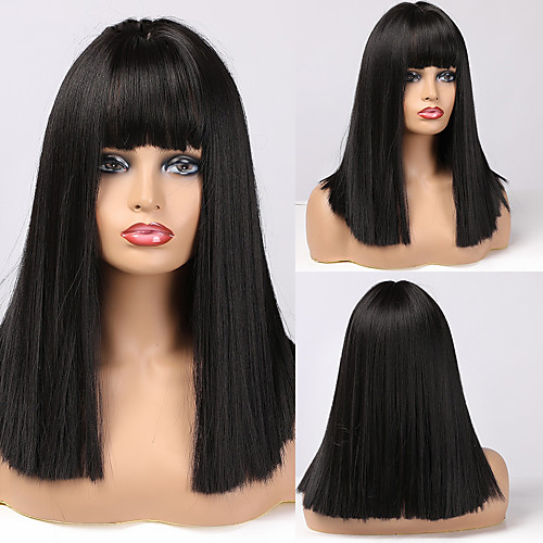 

Synthetic Wig Natural Straight Neat Bang Wig Medium Length A1 A2 A3 Synthetic Hair Women's Cosplay Party Fashion Black