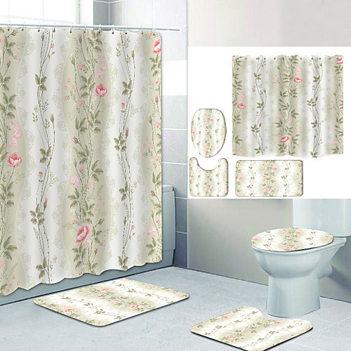 

Bathroom Shower Curtain & Mat Set Modern Polyester New Design